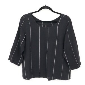INIZIO Linen‎ Striped Top Womens S Black Relaxed Fit Made In Italy Boho Bohemian